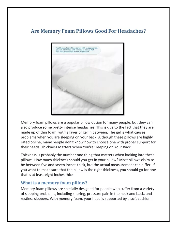 are memory foam pillows good for headaches