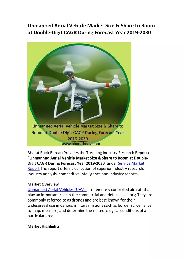 unmanned aerial vehicle market size share to boom