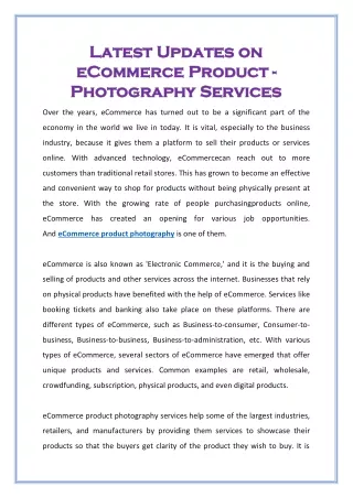 Latest Updates on eCommerce Product - Photography Services