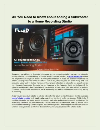 All You Need to Know About Subwoofer for a Home Recording Studio