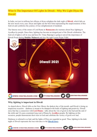 what is the importance of lights in diwali