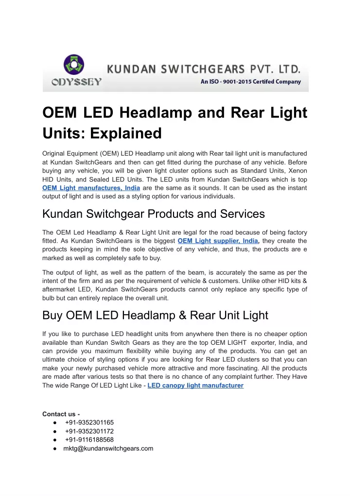 oem led headlamp and rear light units explained