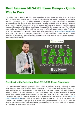 Get Success With Real Amazon MLS-C01 Dumps PDF [2021]