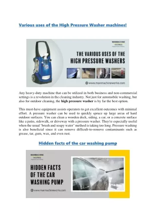 various uses of the high pressure washer machines