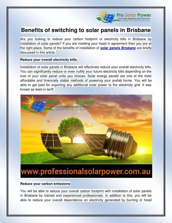 benefits of switching to solar panels in brisbane