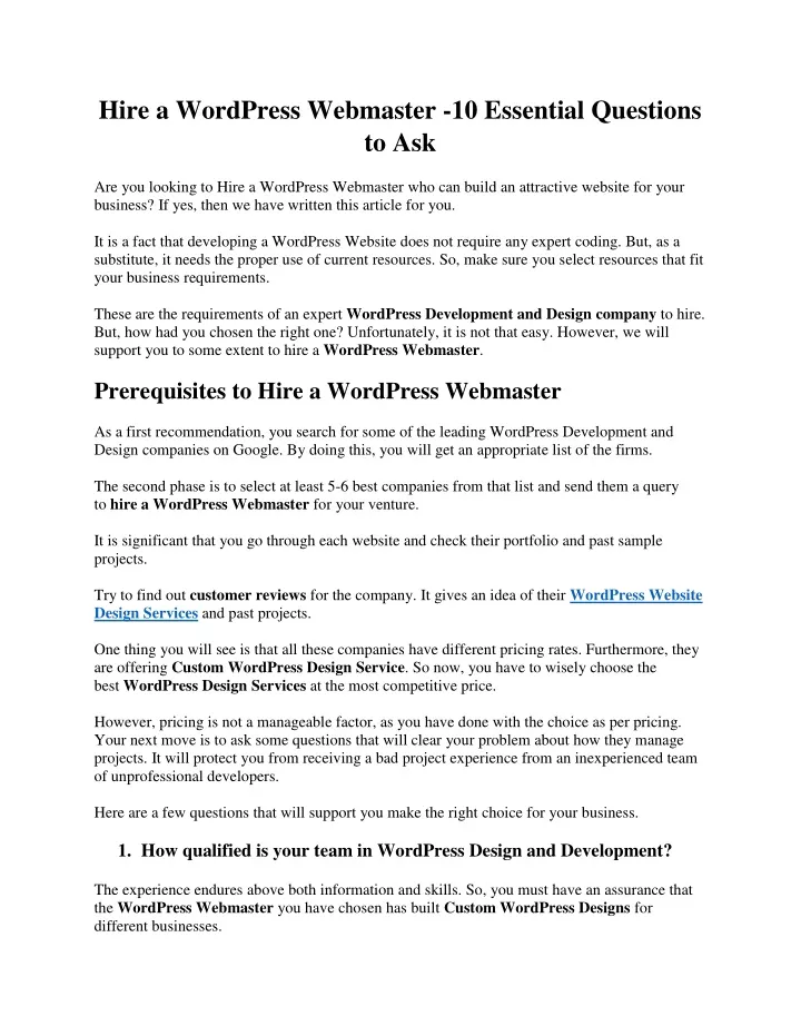 hire a wordpress webmaster 10 essential questions