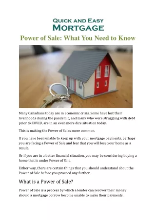 Power of Sale What You Need to Know