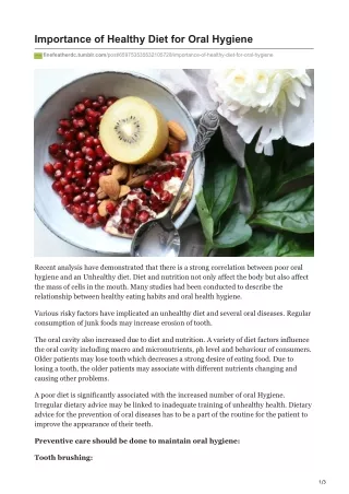 Importance of Healthy Diet for Oral Hygiene