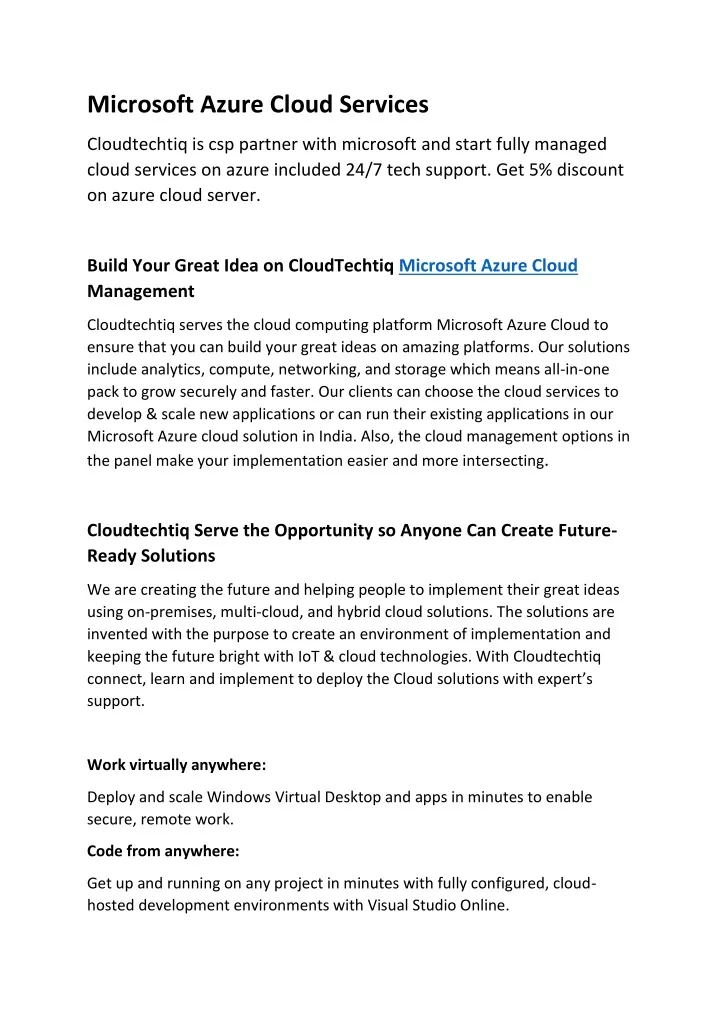 microsoft azure cloud services