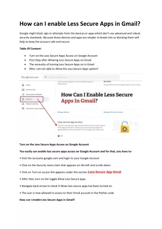 how can i enable less secure apps in gmail