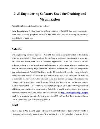 Civil Engineering Software Used for Drafting and Visualization