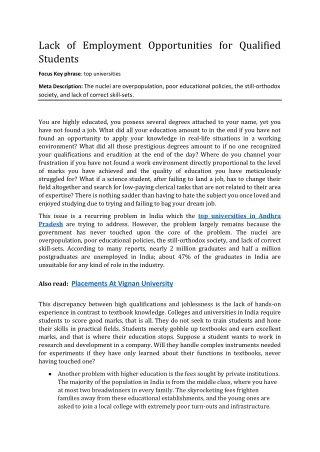 Lack of employment opportunities for qualified students