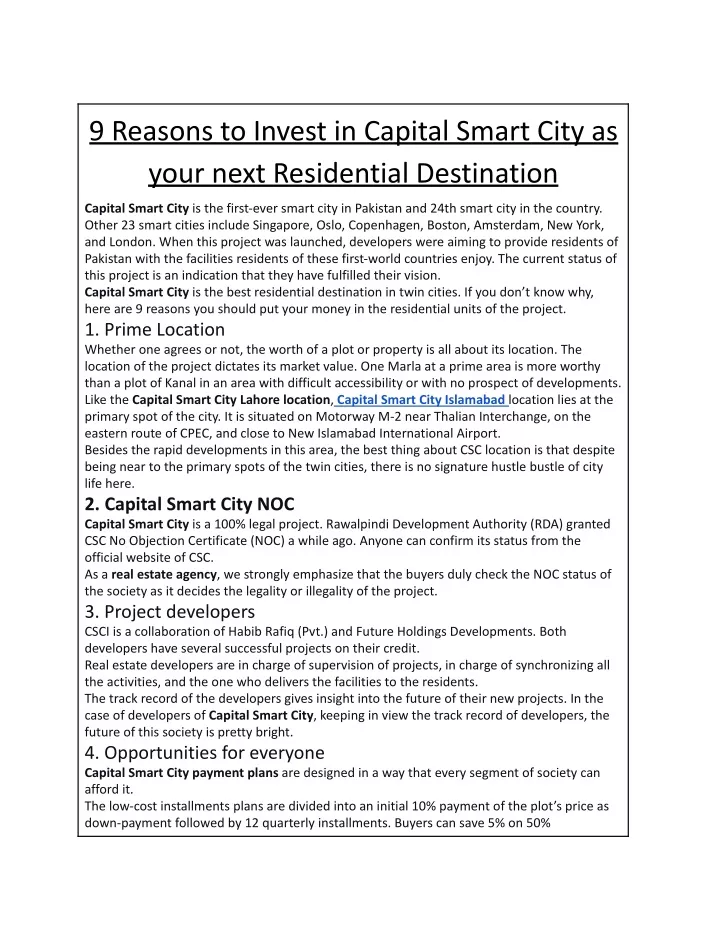 9 reasons to invest in capital smart city as your