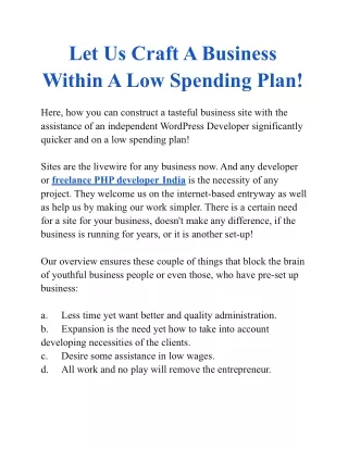 Let Us Craft A Business Within A Low Spending Plan!
