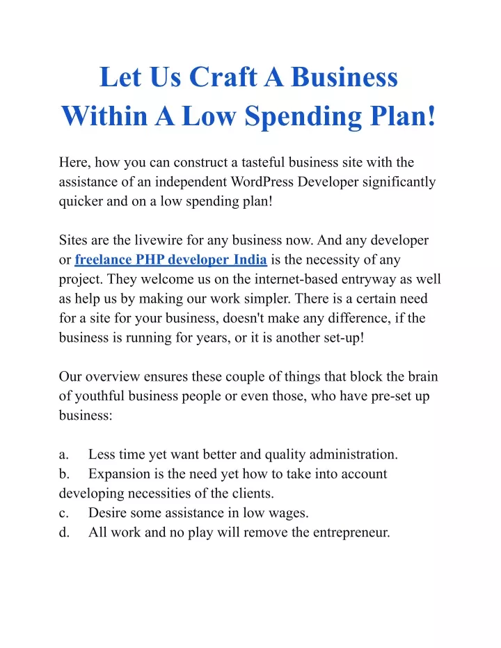 let us craft a business within a low spending plan