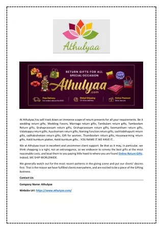 Online Return Gifts | Athulyaa.com