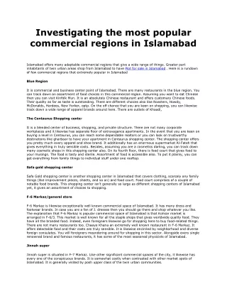 Investigating the most popular commercial regions in Islamabad