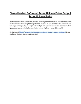 Texas Holdem Software | Texas Holdem Poker Script | Texas Holdem Script