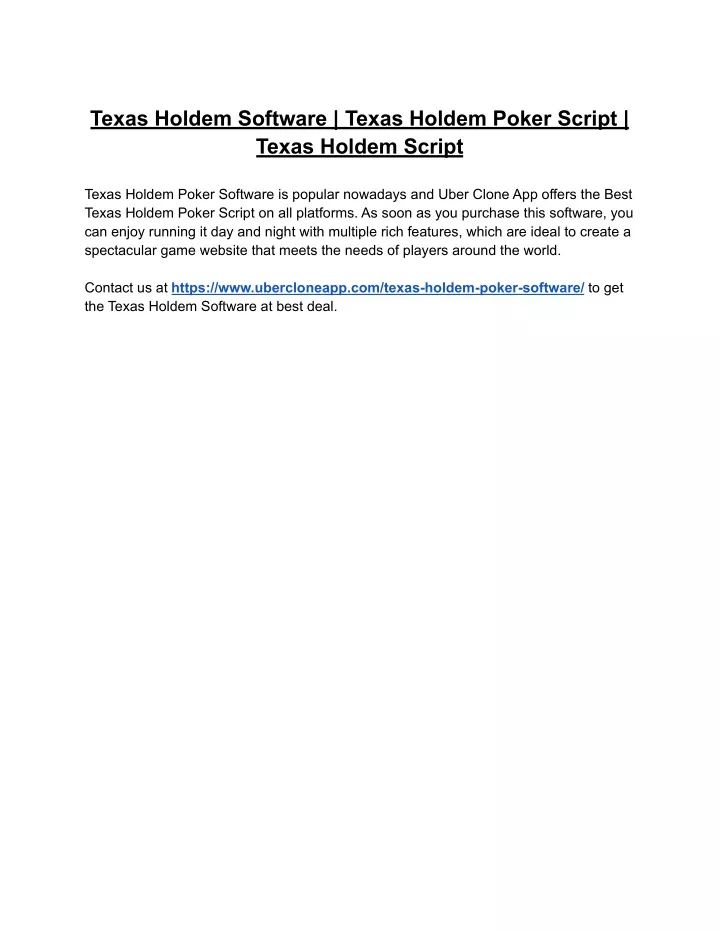 texas holdem software texas holdem poker script