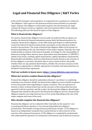 Legal and Financial Due Diligence