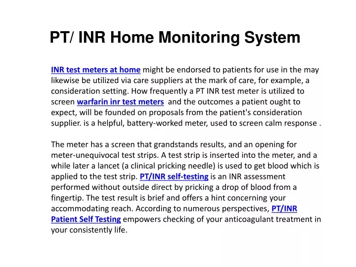 pt inr home monitoring system