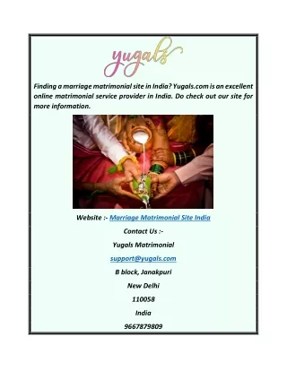Marriage Matrimonial Site India  Yugals.com