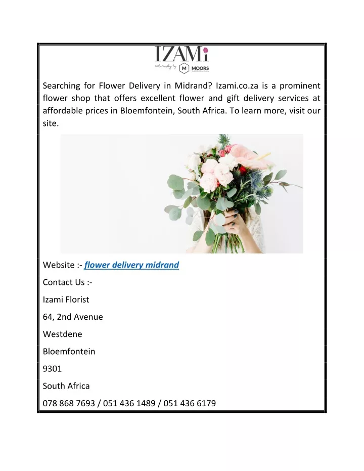 searching for flower delivery in midrand izami