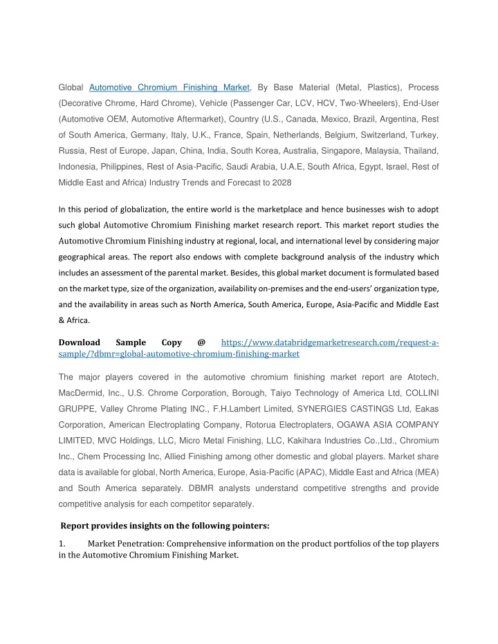 global automotive chromium finishing market