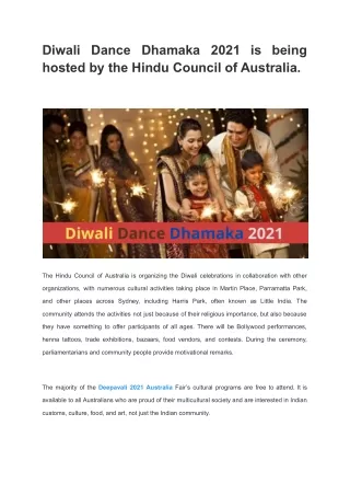 Diwali Dance Dhamaka 2021 is being hosted by the Hindu Council of Australia
