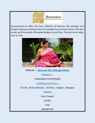 Banarasi Silk Lehenga Online | Banarasilooms.in