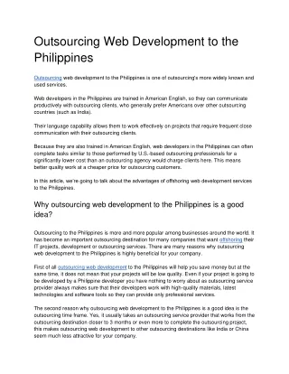 outsourcing web development to the philippines