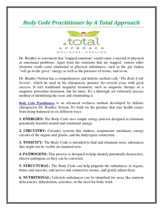 body code practitioner by a total approach