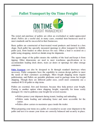 pallet transport by on time freight