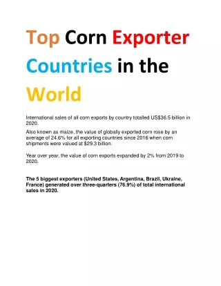 Top Corn Exporter Countries in the World