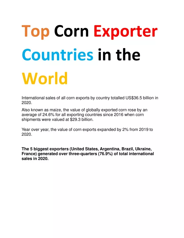 top corn exporter countries in the world