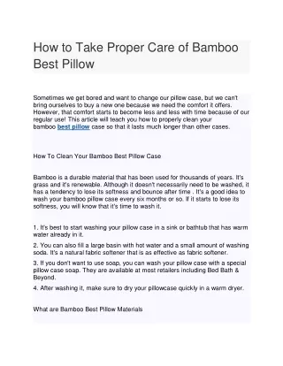 how to take proper care of bamboo best pillow