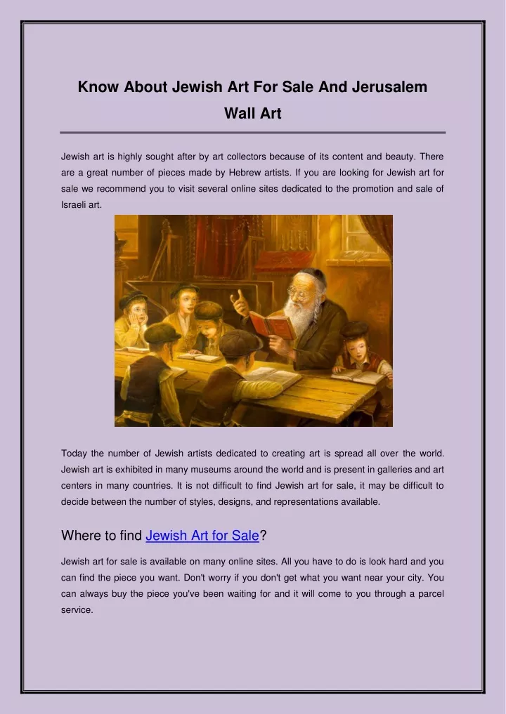 know about jewish art for sale and jerusalem