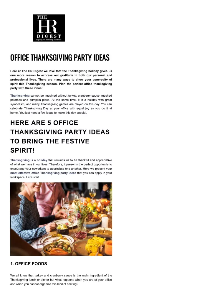 office thanksgiving party ideas