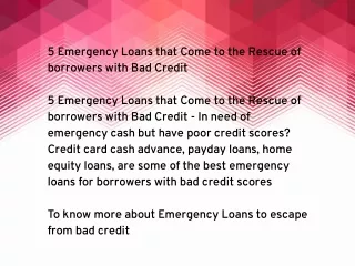 EMERGENCY LOAN IN INDIA