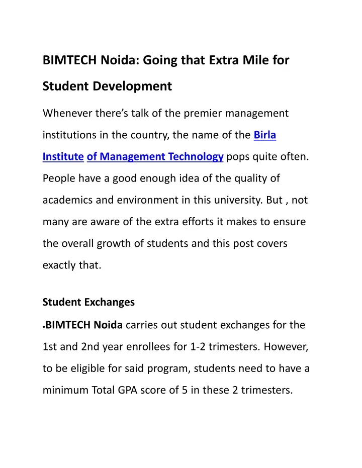 bimtech noida going that extra mile for student