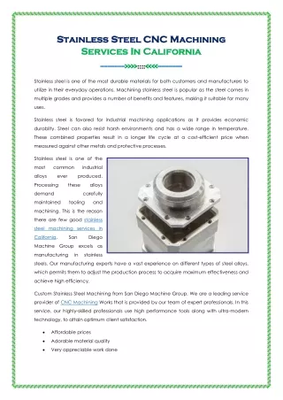 Stainless Steel CNC Machining Services In California