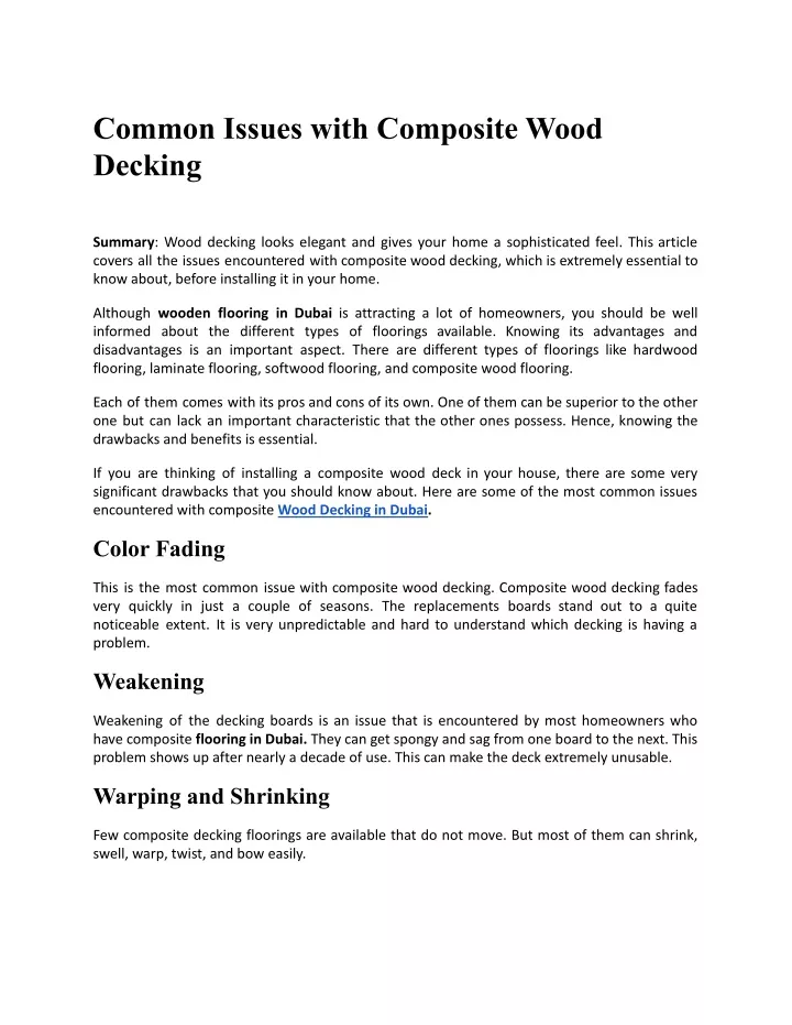 common issues with composite wood decking