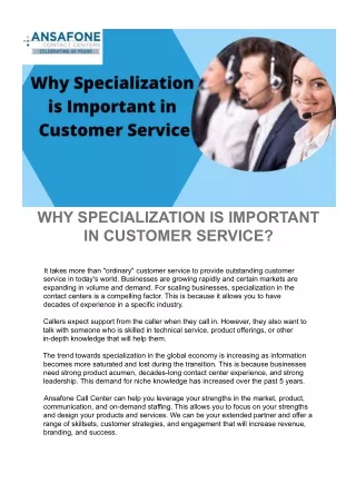 why specialization is important in customer
