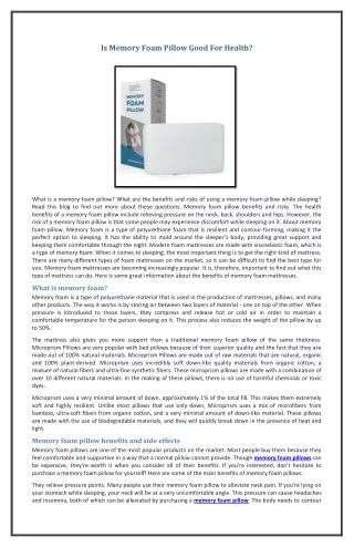 is memory foam pillow good for health