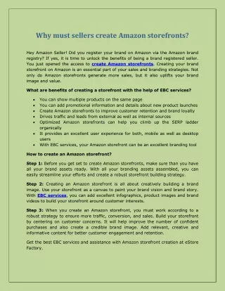 why must sellers create amazon storefronts