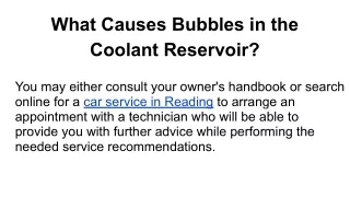 what causes bubbles in the coolant reservoir
