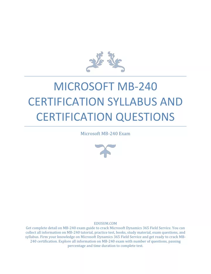 microsoft mb 240 certification syllabus