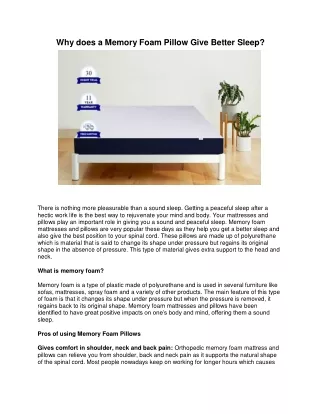 why does a memory foam pillow give better sleep