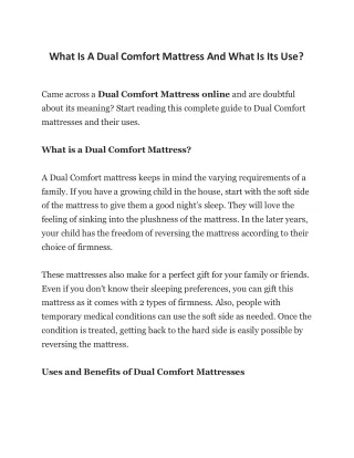 what is a dual comfort mattress and what