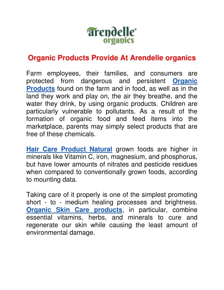 organic products provide at arendelle organics